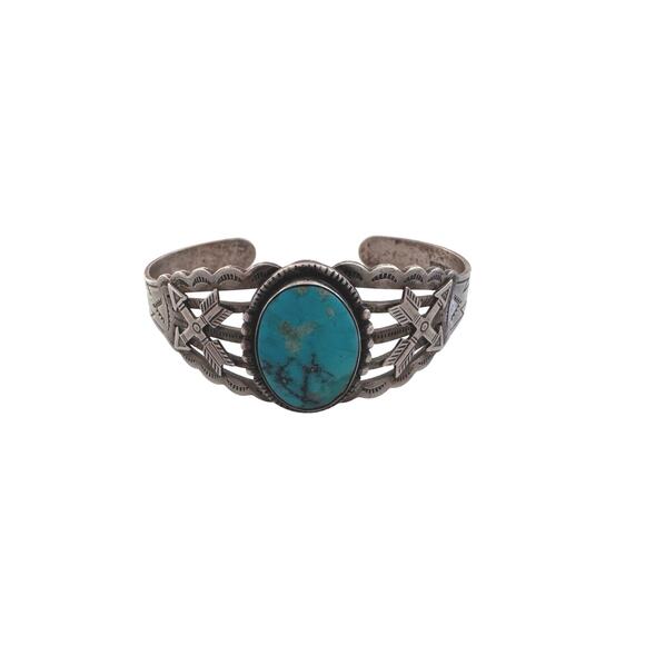 Vintage Navajo Sterling Silver and Turquoise Cuff Bracelet